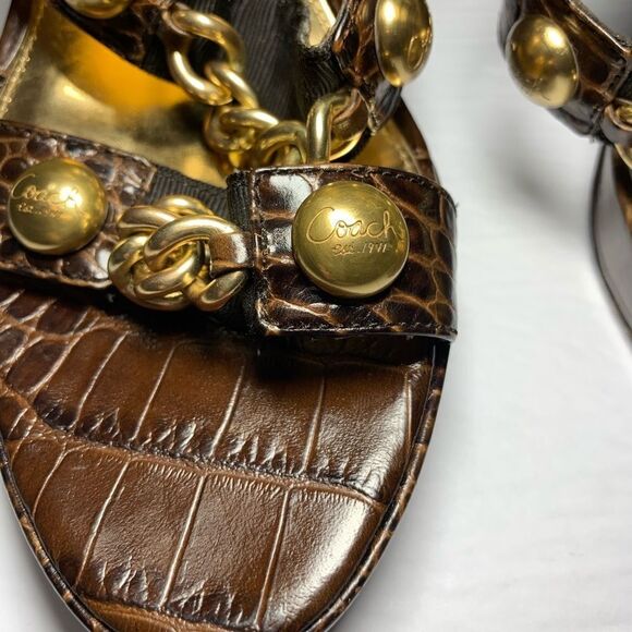 Coach Alligator Print "Iva" Gold Chain heel sz 8.5 - Picture 4 of 6